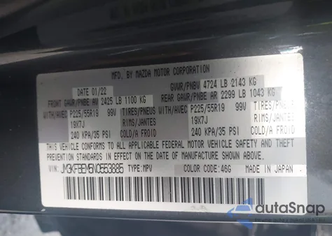 2022 Mazda Cx-5 2.5 S Premium Plus from USA, damaged, VIN JM3KFBEM5N0553885